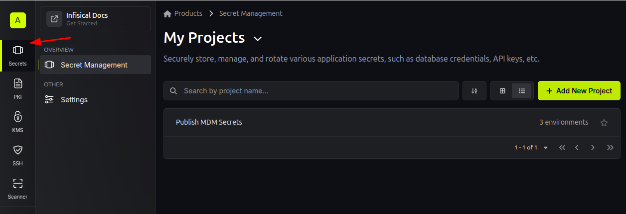 Create a Secrets project